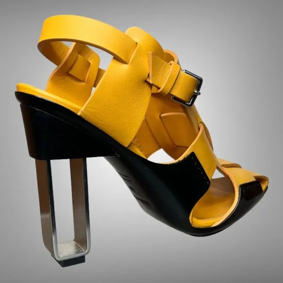 HERMES CALF LEATHER YELLOW MANGO REMIX SANDAL SHOES EU 40 HEELS - Picture 8 of 13
